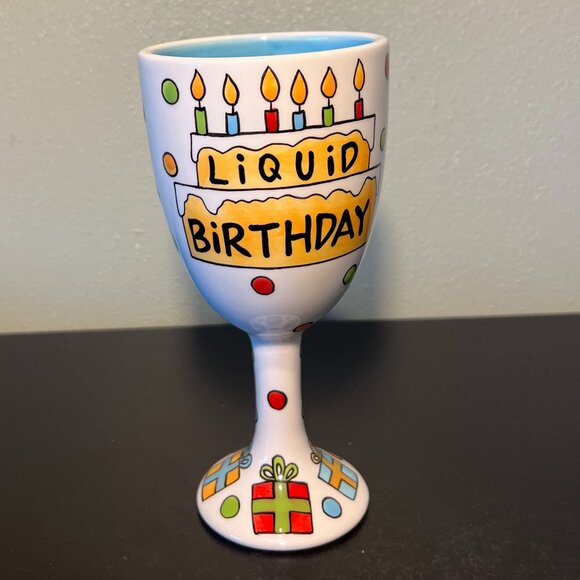 Our Name is Mud LIQUID BIRTHDAY Ceramic Goblet ~ Hand Painted by Lorrie Veasey - Picture 2 of 9